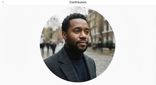 A close-up documentary portrait of a Black writer looking slightly off-camera, wearing a simple dark coat, standing outside in an overcast urban setting. The mood is introspective and quiet. High-end editorial aesthetic, muted colors, shallow depth of field.
